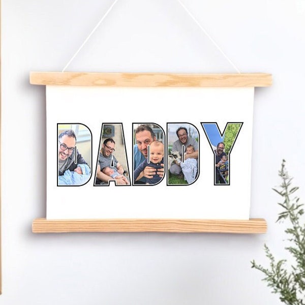 Daddy and me print on canvas with wooden frame, Custom Fathers Day gift, Bride to Dad gift, Dad photo collage, Step dad gift