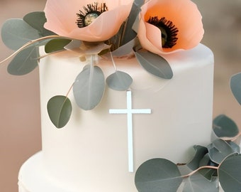 Thin cross cake charm, Cross cake topper for Baptisms, First holy communions, Christenings, and Confirmations, God bless cake topper