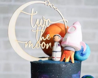 Two the moon cake topper, Second birthday cake topper, 2nd birthday cake topper, two cake topper, Space theme birthday, Space cake topper