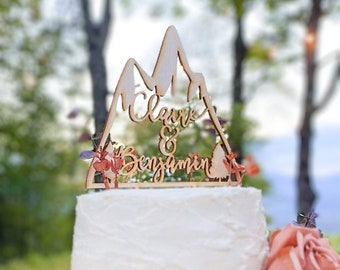 Custom mountain cake topper, Wedding cake topper, Unique wedding cake topper, Travel wedding cake toppers, Mr and Mrs cake topper