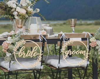 Bride And Groom Chair Sign Wedding Chair Signs Wood Sign Etsy