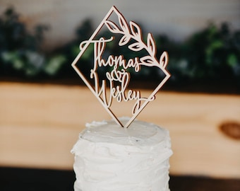 Rustic wedding cake topper, Custom name cake topper, Personalized wedding cake topper, Diamond cake topper