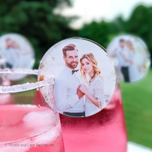 Photo drink charms, Photo wedding drink charms, Custom wedding wine charm, Photo acrylic drink charm, Promotional printing, Branding favors