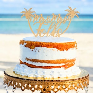 Beach wedding cake topper, Custom Mr and Mrs cake topper, Tropical wedding cake topper, Unique wedding cake topper image 1