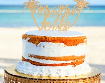 Beach wedding cake topper, Custom Mr and Mrs cake topper, Tropical wedding cake topper, Unique wedding cake topper