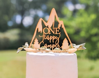 One happy camper cake topper, Mountain first birthday cake topper, 1st birthday cake topper, 1st birthday boy, Mountain cake topper