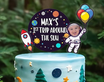 Custom first trip around the sun cake topper, Space birthday party, 1st birthday cake topper, One cake topper, Printed cake topper