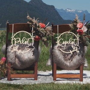 Pilot Copilot chair signs, Wedding chair signs, Wood Sign, Wedding decorations, Travel Wedding Decor, Wedding Table Decor