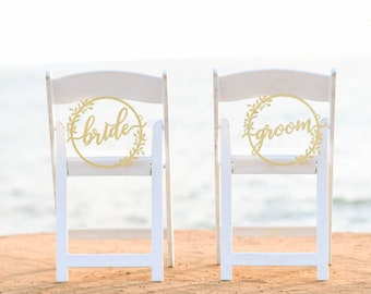Bride and groom chair sign, Wedding chair signs, Wood Sign, Wedding decorations, Rustic Wedding Decor, Wedding Table Decor