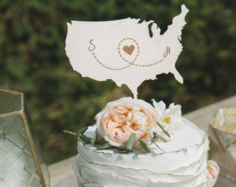 Custom Map Wedding Cake Topper, Monogram Cake Topper, Personalized Cake Topper,  Wooden Cake Topper, Wood Cake Topper, Wedding Topper