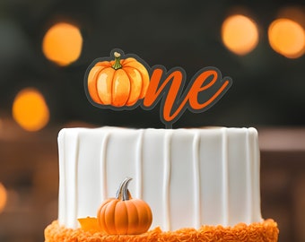 One pumpkin cake topper, Printed cake topper, Halloween party decor, Halloween birthday cake topper, First birthday cake topper
