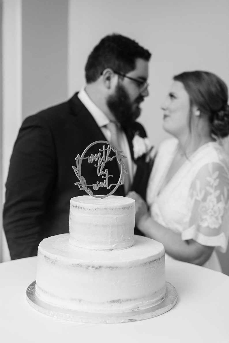 Worth the wait wedding cake topper, Love Cake Topper, Rustic wedding cake topper, Wooden cake topper, Boho wedding cake topper image 3