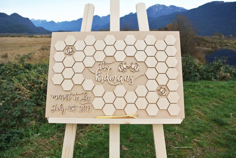 Custom wedding guest book alternative, Bee rustic wedding decor, Rustic wedding guestbook, Bee Guestbook, Bee alternative guestbook image 4