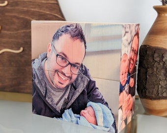 Daddy and me print on wooden blocks, Fathers Day gift, Photo On Wood, Wood block picture, Personalized photo blocks, Custom print on wood