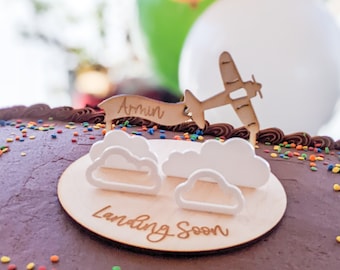 3D Landing soon cake topper, 3D cake topper, Airplane baby shower decor, Airplane cake topper,  Baby shower decorations, Baby announcement