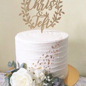 Rustic wedding cake topper, Custom name cake topper, Personalized wedding cake topper, Wood cake topper, Garden wedding cake topper image 7