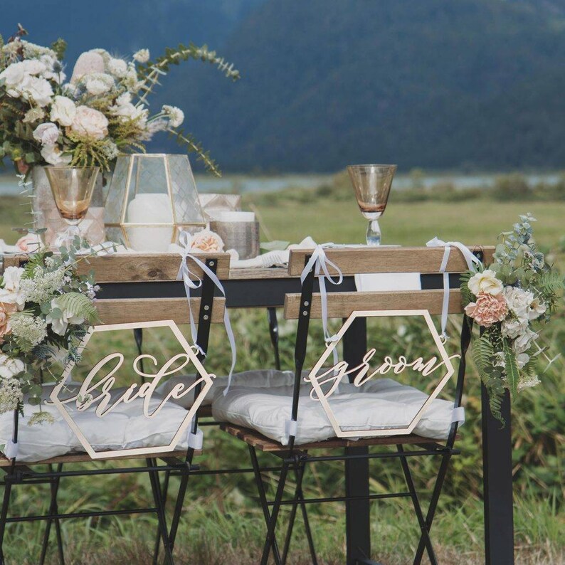 Bride And Groom Chair Sign Wedding Chair Signs Wood Sign Etsy
