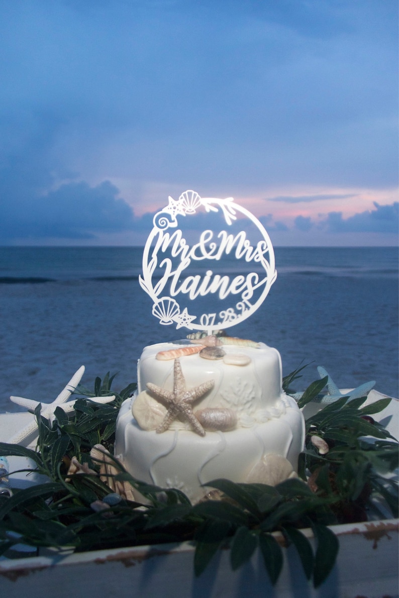 Beach wedding cake topper, Custom Name cake topper, Tropical wedding cake topper, Travel wedding cake topper, Unique wedding cake topper image 5