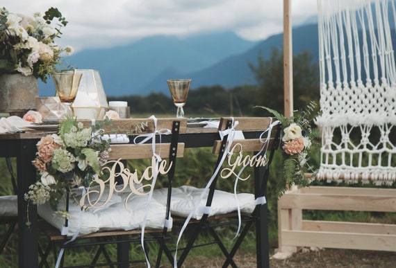 Bride And Groom Wedding Chair Signs Rustic Wedding Decor Etsy