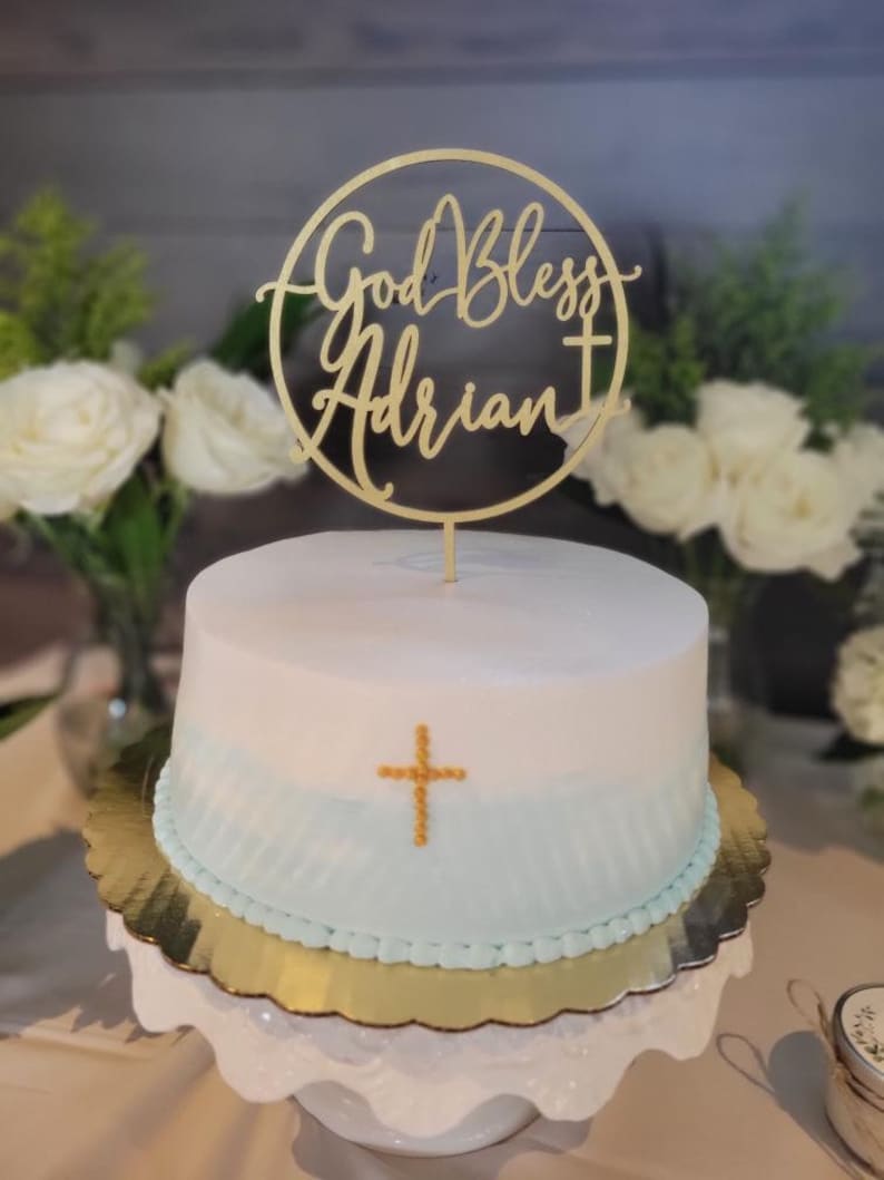 Baptism cake topper, God bless cake topper, Baptism decorations, Name cake topper image 6