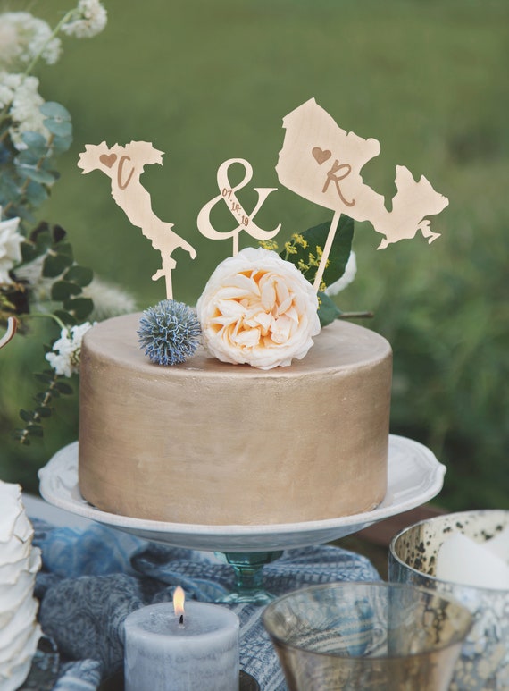 Custom Map Wedding Cake Topper Monogram Cake Topper Etsy