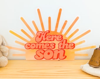Here comes the son sign, Backdrop sign, Here comes the sun sign, Baby shower sign, Oh baby sign, Baby shower decorations, Baby boy shower
