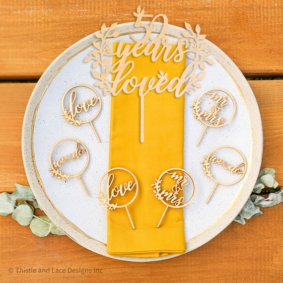 Cake Topper Happy Anniversary Mirror Gold Cake Topper - Craftycle