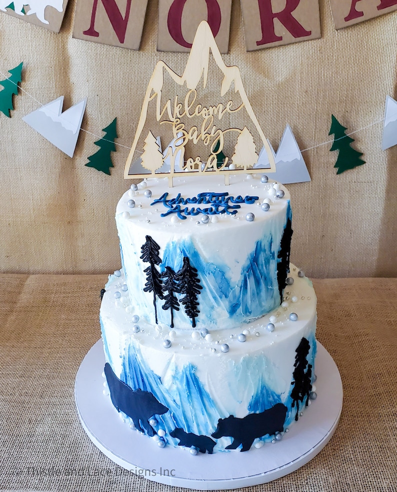 Baby shower mountain cake topper, Woodland baby shower, Baby shower cake topper, Adventure themed baby shower decor, Adventure baby shower image 5