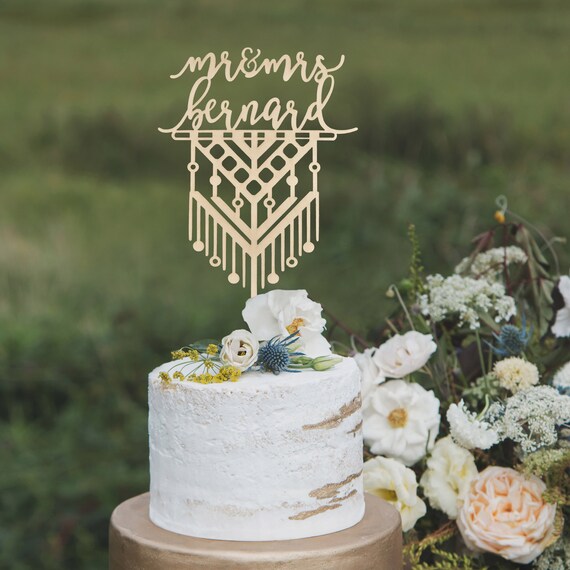 Macrame Cake Topper Rustic Wedding Cake Topper Woodland Mr Etsy