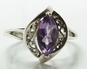 Vintage Sterling Silver Ring Amethyst Size 8