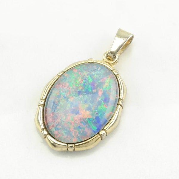 Vintage Black Opal, Doublet Gold Plated Sterling Silver Pendant