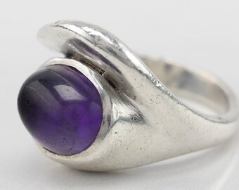 Studio Natural Amethyst Sterling Silver Ring Size 5 Vintage Art and Craft Purple