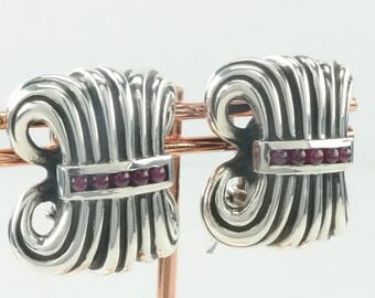 Caviar Lagos Sterling Silver Pink Wheat Scroll Clip on Earrings