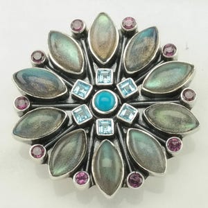 Vintage Nicky Butler Labradorit, Türkis, Topaz Blumen Sterling Silber Anhänger
