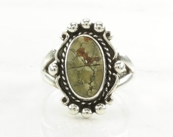 Vintage Native American Silver Ring Turquoise Cracked Sterling Green Size 6 3/4