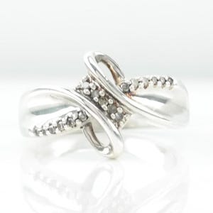 Vintage Sterling  Silver Ring Diamond Band White Size 7