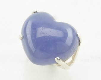 Vintage Sterling  Silver Ring Jade Heart Purple Size 5 1/2