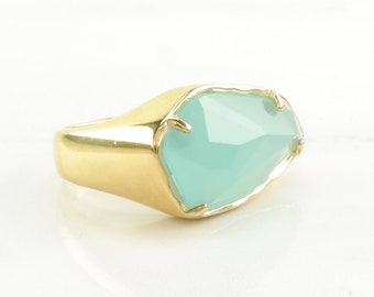 Vintage Sterling Silver Ring Chalcedony Gold Gilded Blue Size 6