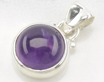 Vintage Modernist Amethyst Circle Sterling Silver Dainty Pendant