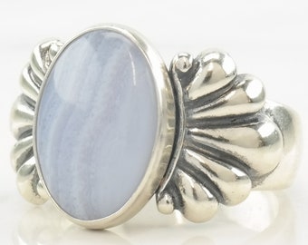 Vintage Carolyn Pollack Ring Blue Lace Agate Ring Sterling Silver Size 5 1/4