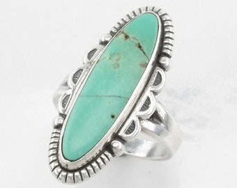 Imperfect Bell Trading Sterling Silver Ring, Turquoise Navette Green Size 5 1/2