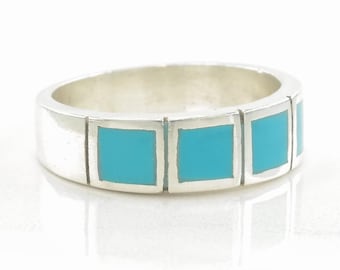 Vintage Southwest Silver Ring Turquoise Inlay Sterling Size 5 3/4