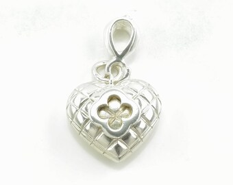 Vintage Heart Clover Sterling Silver Pendant