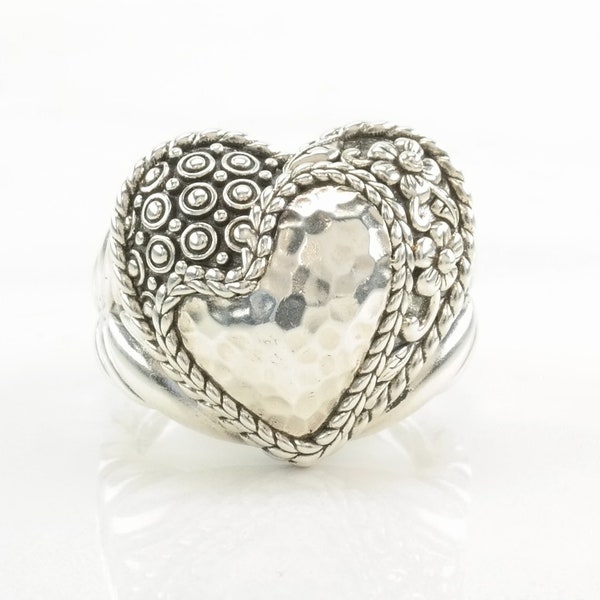 Vintage JAI, John Hardy Silver Ring Heart Floral Sterling Size 5