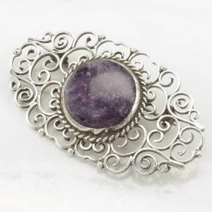 Taxco Sterling Silver Brooch Scroll Purple  Amethyst