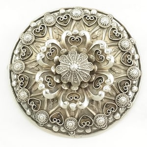 Vintage Silver Brooch Large Filigree, Floral Sterling