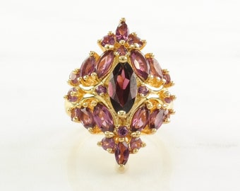 Vintage Sterling Silver Ring Garnet Gold Gilded Purple Size 6