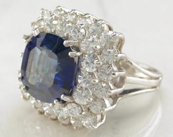 Vintage Cocktail Sterling Silver Ring Size 6.5 Blue Sapphire CZ