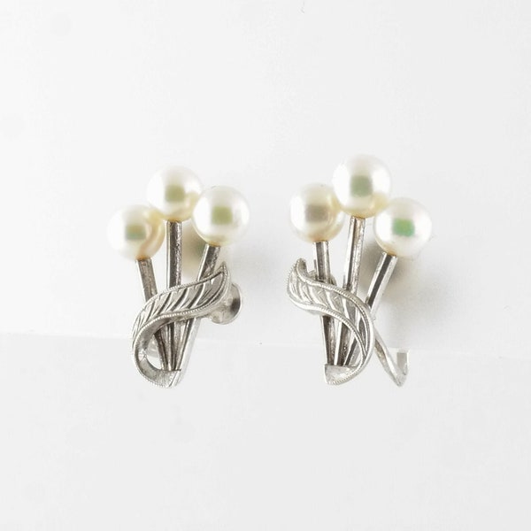 Mikimoto Sterling Silver White Pearl Screw-Back Earrings