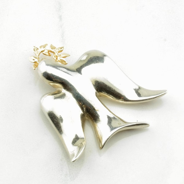 Modernist Sterling Silver and Gold Dove Brooch